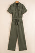 Modern Edge Utility Half Button Belted Wide Leg Jumpsuit